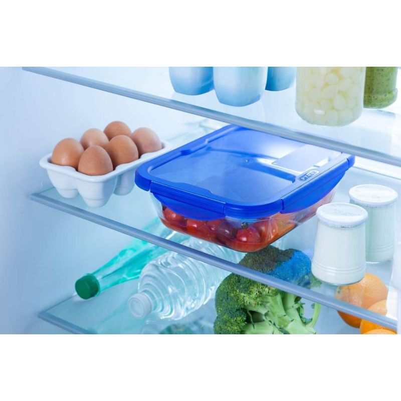 Pyrex Cook and Go Glass Containers with Blue BPA Free Latch Leak Proof Plastic Lids set of 2, 0.8L and 1.7L